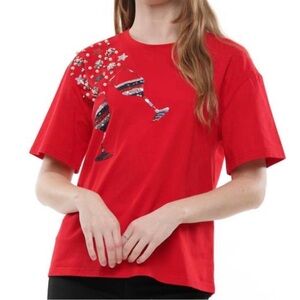 And The Why Red American Wine Glass Sequin Tee | Size Large | NWT
